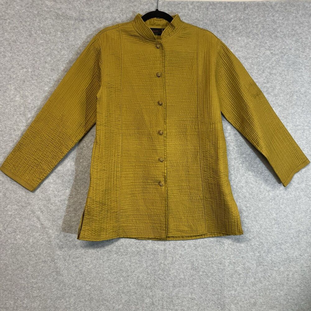 Asian Eye Jacket XS Gold Silk Textured Lagenlook Longline Mandarin Collar